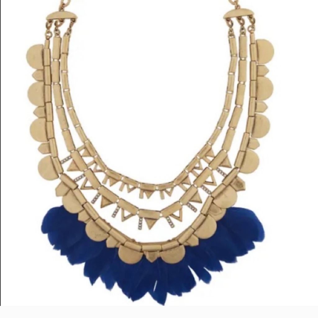Stella And Dot Changeable Feather Necklace Gold Black Blue 15$